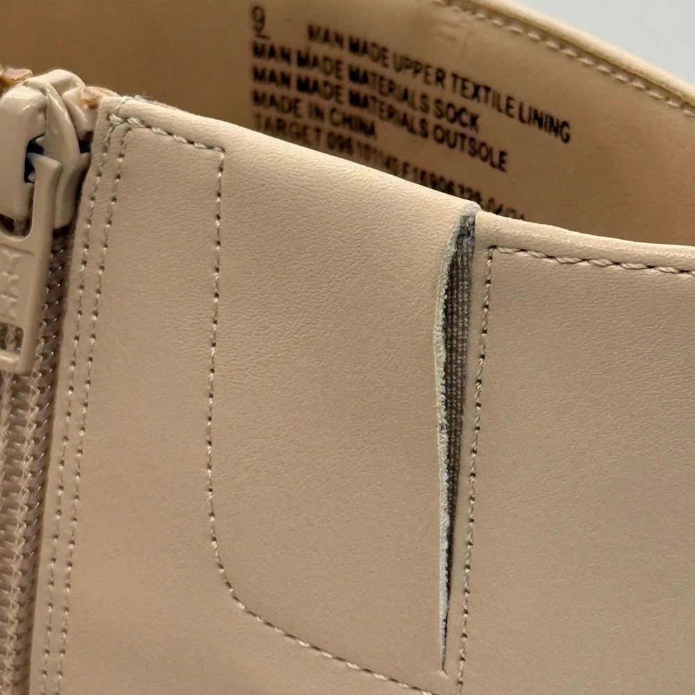 Ankle Boots Women 9 Beige‎ Block Heel Side Zip Round Toe Minimalist Casual